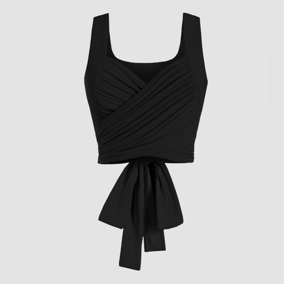 Set of 2! Cider Flirty Cropped Wrap Tie Black & White Stretchy Fabric Tank Tops - Picture 4 of 13